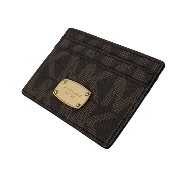 MICHAEL KORS SIGNATURE MK LOGO CARD HOLDER WALLET CASE BROWN/GOLD - Picture 11 of 15